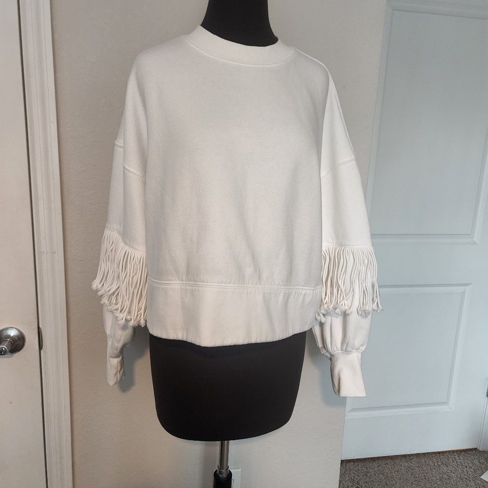 White Fringe Sleeve Sweatshirt